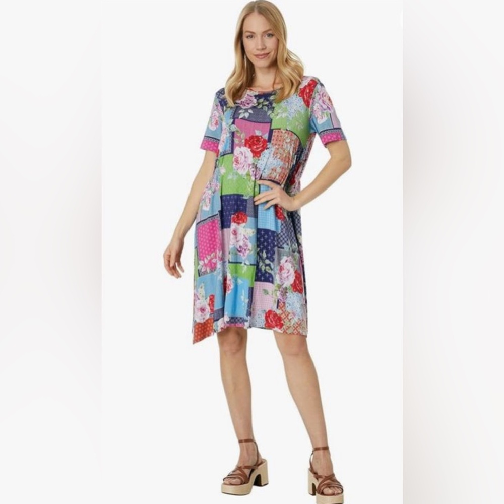 Johnny Was Rose Patch Handkerchief Hem Dress, size XL